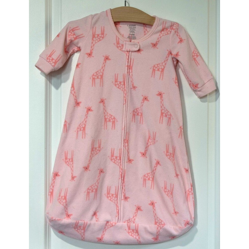 Just One You Carter's Fleece Sleep Sack Gown Pink Giraffes Girl Size 3-6 Months